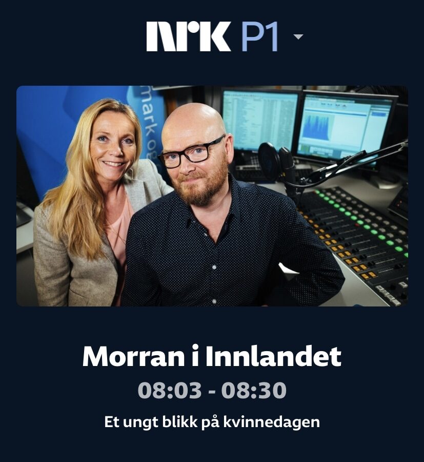 Skjermdump av NRKs radiospiller på nett. Bilde av to reportere.