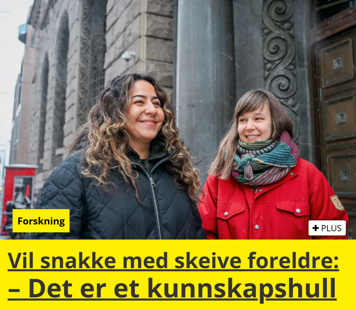 Skjermdump med bilde av Hasti og Silje og teksten Vil snakke med skeive foreldre: - Det er kunnskapshull.