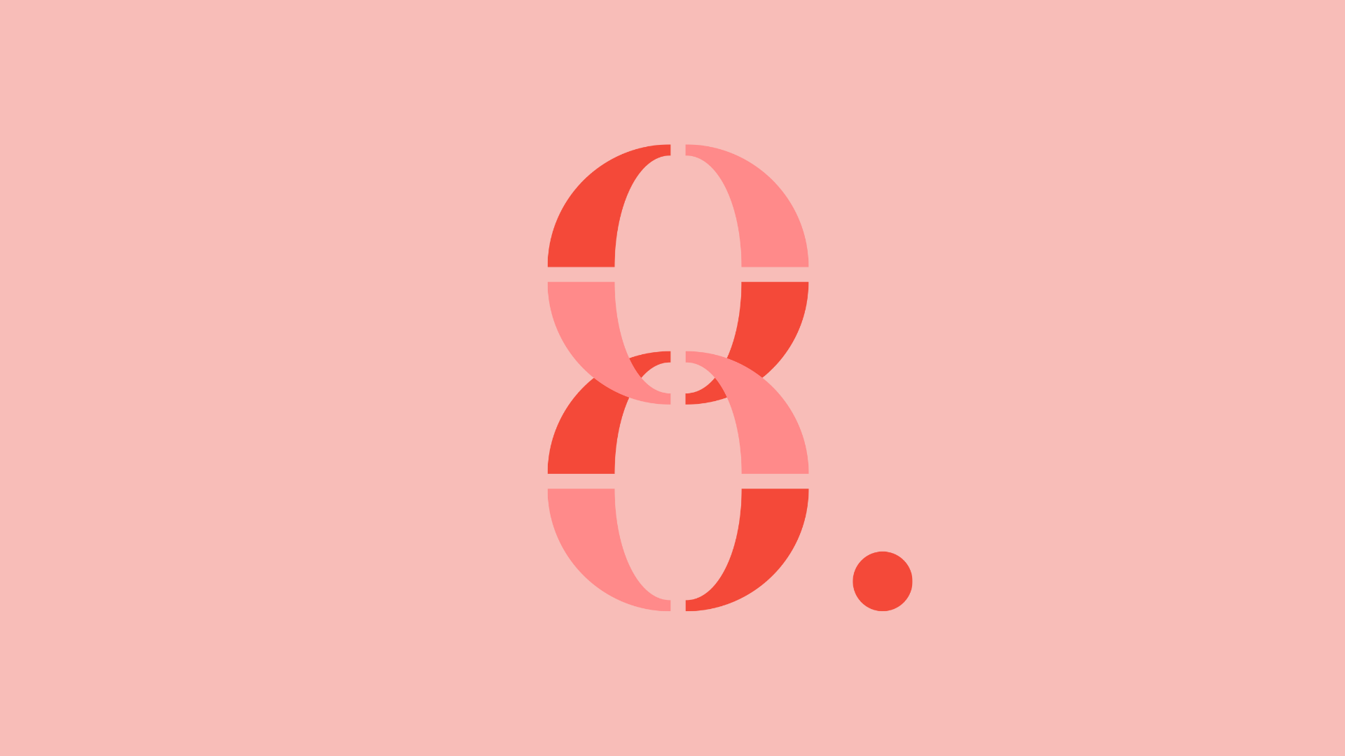 Et åttetall i nyanser av rødt på lyserød bakgrunn.