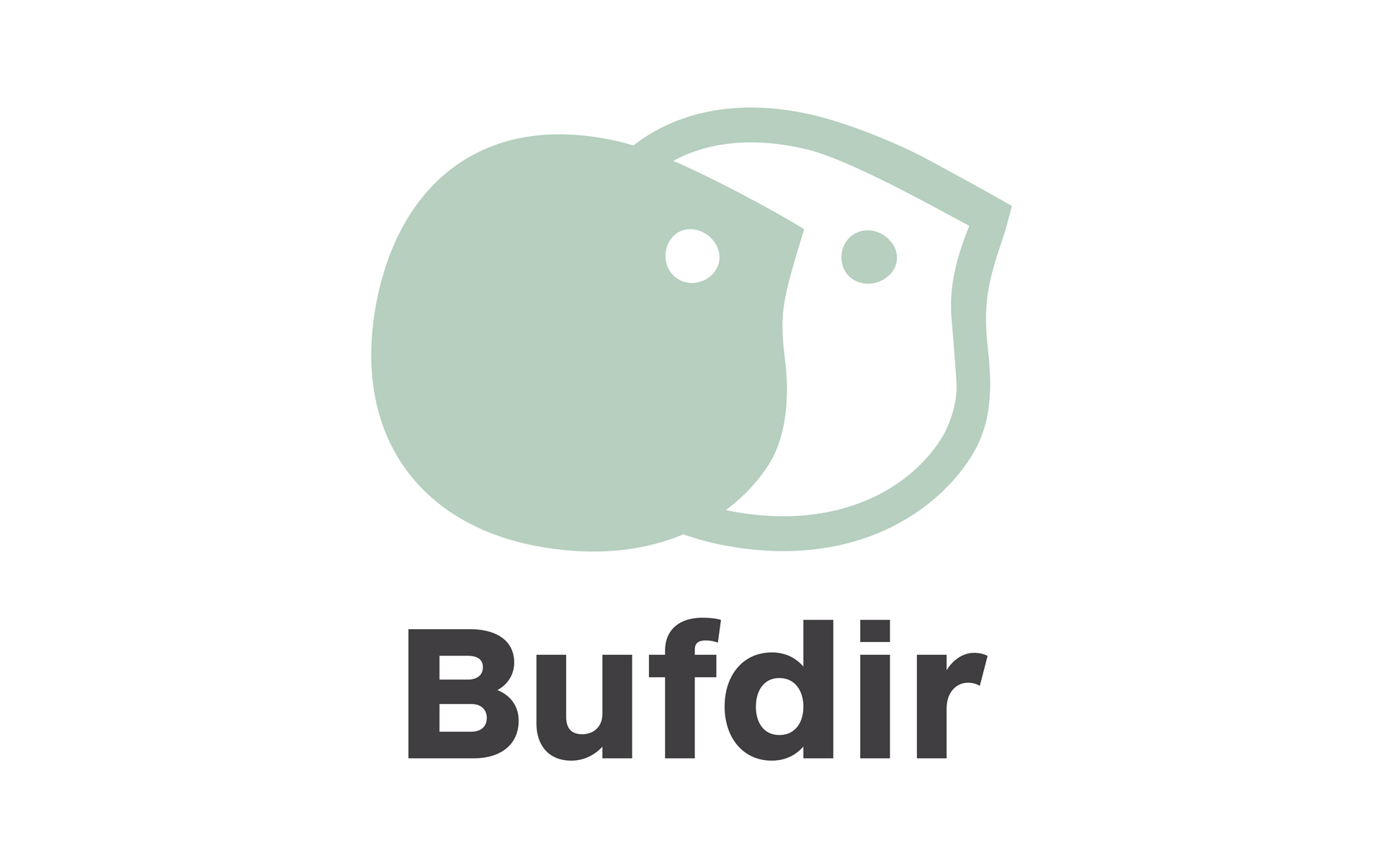 Bufdir-logo. To ansikter ved siden av hverandre, i en dus grønnfarge. Teksten Bufdir står under.